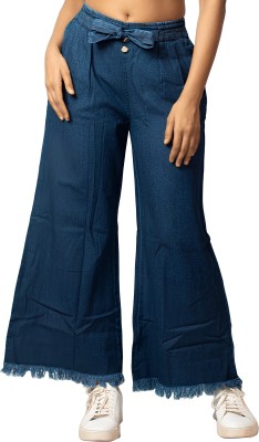 Multiwa Flared Women Dark Blue Trousers