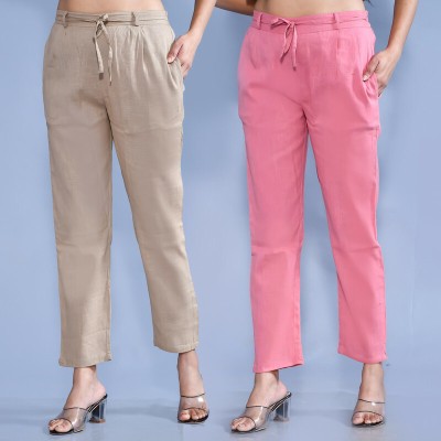 QuaClo Regular Fit Women Beige, Pink Trousers