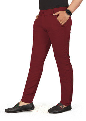 TopQore Slim Fit Men Maroon Trousers