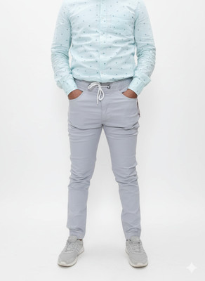 QFA Slim Fit Men Grey Trousers