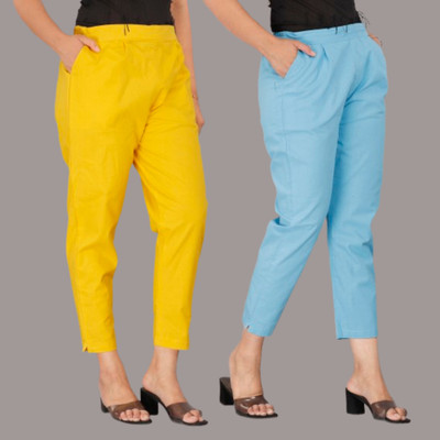Zucii Regular Fit Women Yellow, Light Blue Trousers