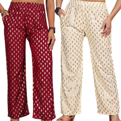 Anti Wrinkle Designer Regular Fit Women Cream Trousers