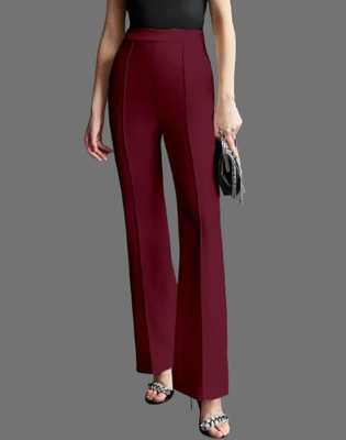 Levony Regular Fit Women Maroon Trousers