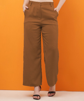CLOTHINK India Regular Fit Women Brown Trousers