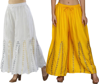 SMASUMM Comfort Fit Women White, Yellow Trousers