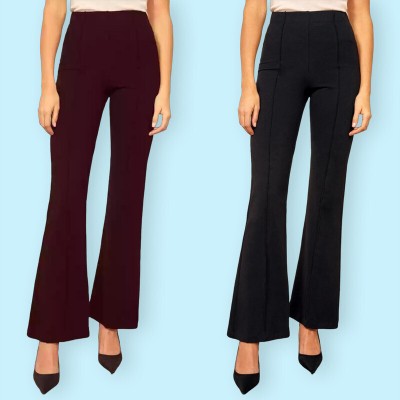 Tromko Regular Fit Women Maroon, Black Trousers