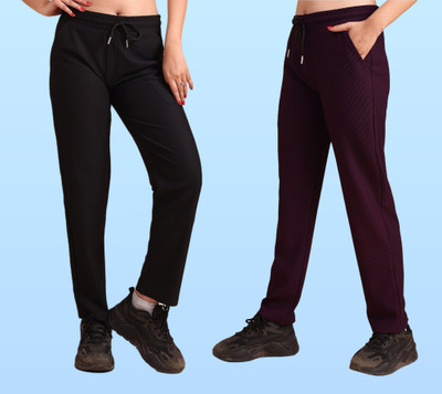 GIBBONTE Self Design Women Black, Maroon Track Pants