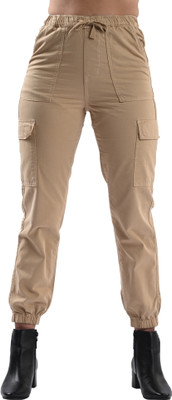 Kraus Jeans Women High-Rise Cargo Joggers Loose Fit Women Beige Trousers