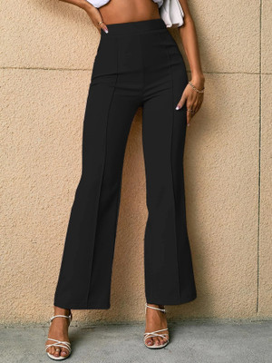 WIZULO TRENDZ Straight Fit Women Black Trousers