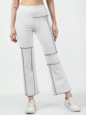 LIME Flared Women White Trousers