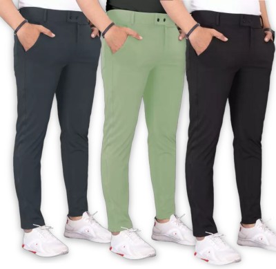 GIBBONTE Slim Fit Men Black, Grey, Green Trousers