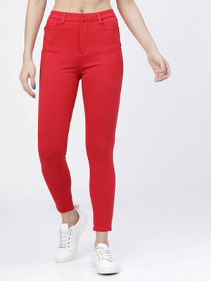 Tokyo Talkies Slim Fit Women Red Trousers