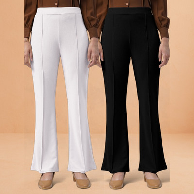 jenile stoor Comfort Fit, Regular Fit Women White, Black Trousers