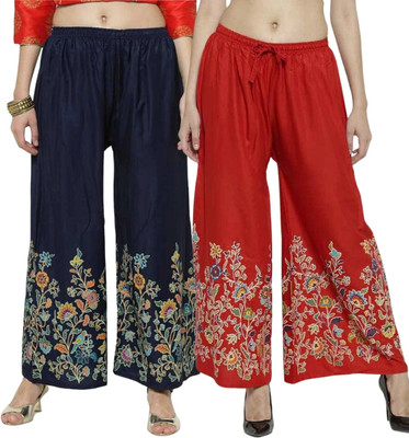 OMAYAA Comfort Fit Women Blue, Red Trousers