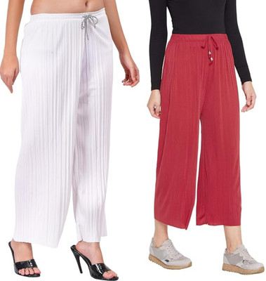 Khdijh Creation Regular Fit, Comfort Fit Women Maroon, White Trousers