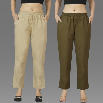 QuaClo Regular Fit Women Beige, Green Trousers