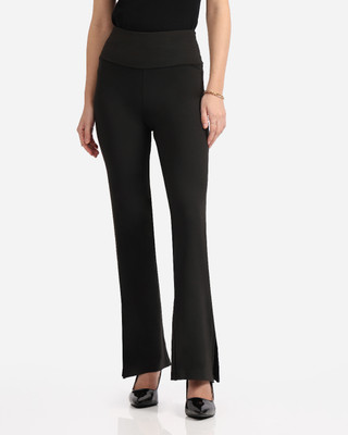 BlissClub Ultimate Slit Flare Pants, Lite - Tall Flared Women Black Trousers