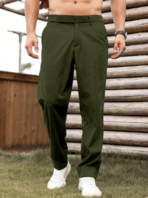 Rajovati Slim Fit Men Dark Green Trousers