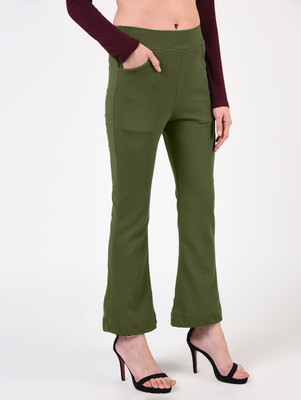 FLOREOS Flared Women Green Trousers