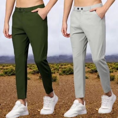 We Perfect Slim Fit Men Green, Grey Trousers