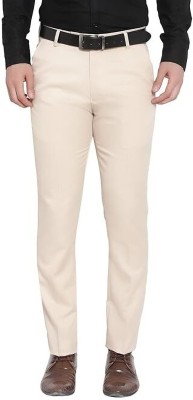 GhabaCreation Slim Fit Men Cream Trousers