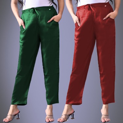 QuaClo Regular Fit Women Dark Green, Maroon Trousers