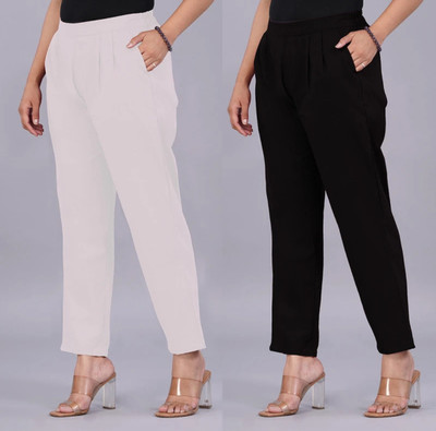 Solid stitching Regular Fit Women White, Black Trousers