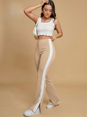 DE TRENDZ Flared Women Beige Trousers