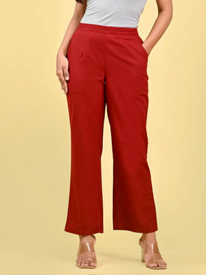 HOC Regular Fit Women Maroon Trousers