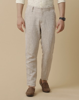 Linen Club Slim Fit Men Beige Trousers