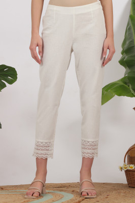 W Slim Fit Women White Trousers