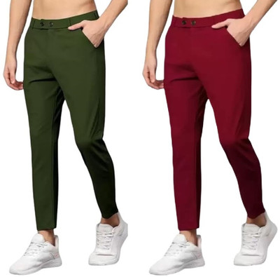 LOOMLUXE Slim Fit Men Dark Green, Maroon Trousers