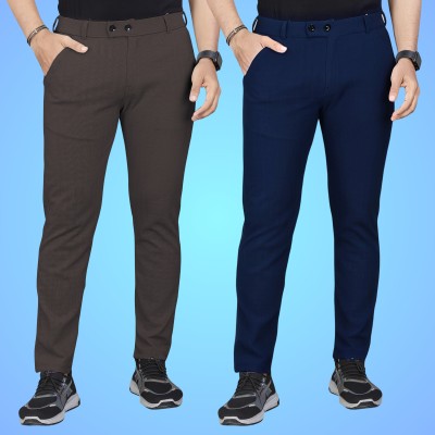 GIBBONTE Regular Fit Men Brown, Blue Trousers