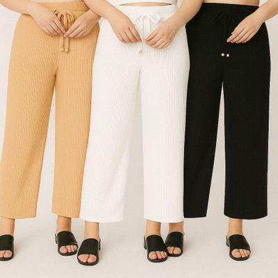 FABICA Relaxed, Flared Women Black, White, Beige Trousers