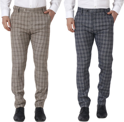 Maleno Slim Fit Men Brown, Blue Trousers