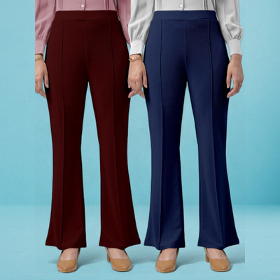 jenile stoor Loose Fit Women Maroon, Dark Blue Trousers