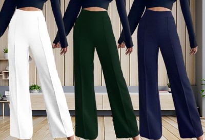 Kintu Parantu Regular Fit Women White, Green, Dark Blue Trousers