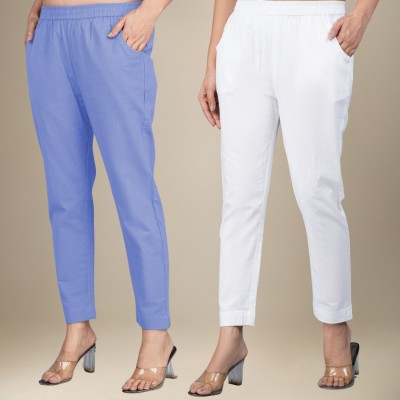 DGSM CRAFT Regular Fit Women Light Blue, White Trousers