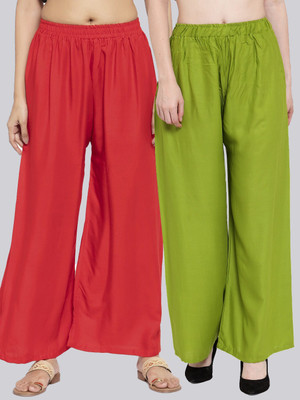 VALLES365 by S.c. Flared Women Light Green, Red Trousers