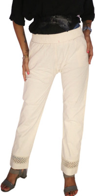 Rose Berry Regular Fit Women Cream Trousers