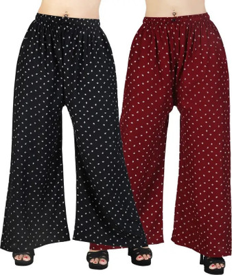 GLOWIC Regular Fit Women Black, Maroon Trousers