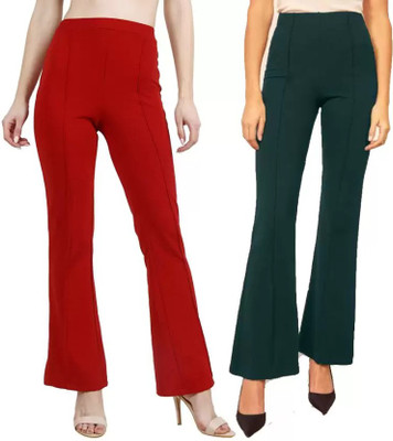 GLOWIC Flared Women Red, Green Trousers
