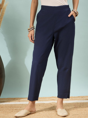 D K W Regular Fit Women Dark Blue Trousers
