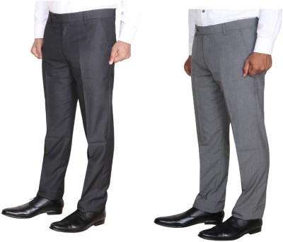 KAVYA Regular Fit Men Silver, Black Trousers