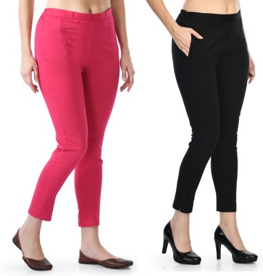 24Hour Fashion Regular Fit Women Pink, Black Trousers