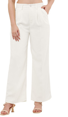 CLOTHINK India Regular Fit Women White Trousers