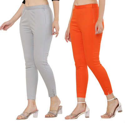 Priya Point Regular Fit Women Orange, Grey Trousers