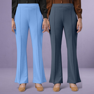 Looksky Loose Fit Women Light Blue, Grey Trousers