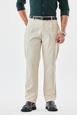 Snitch Slim Fit Men Cream Trousers