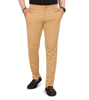 SIOX Slim Fit Men Gold Trousers
